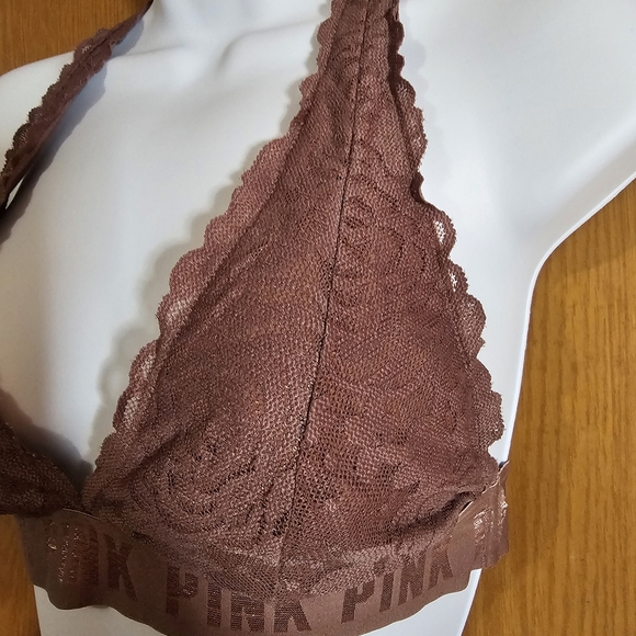 PINK Victoria's Secret Mauve Lace Halter Bralette - Picture 4 of 14